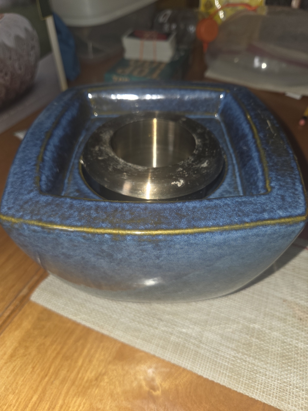Blue Ceramic Bowl Fire Indoor Safe, Smokeless No Odor